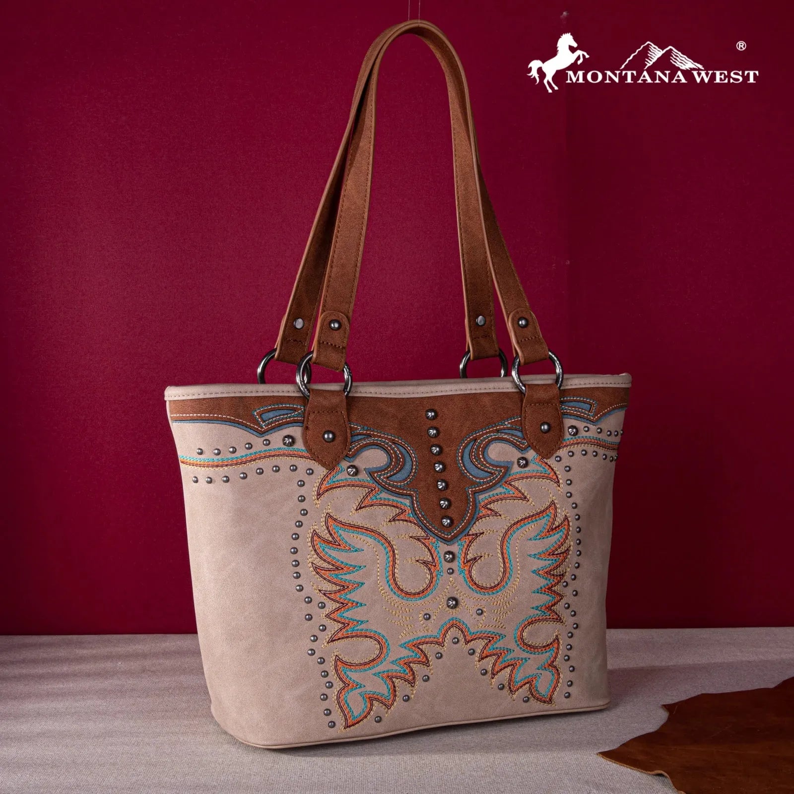 Montana West Embroidered Collection Tote - Tan