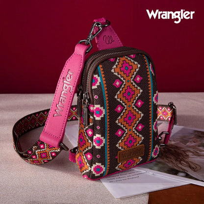 Wrangler Aztec Print Crossbody Sling Chest Bag - Hot Pink - Chic Meadow Boutique 