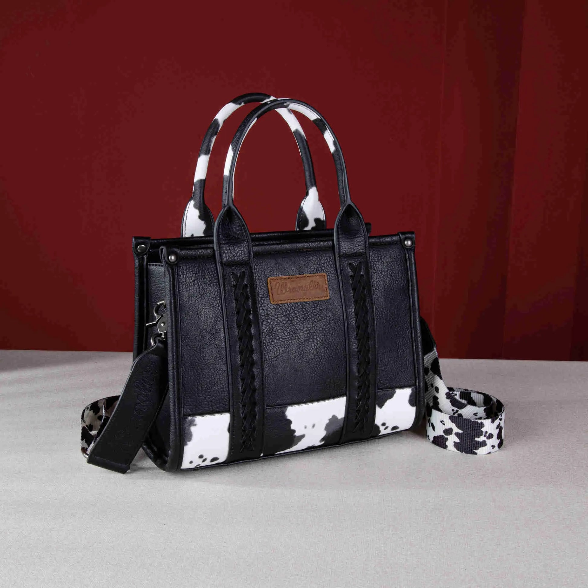 Wrangler Cow Print Tote/Crossbody - Black - Chic Meadow Boutique 