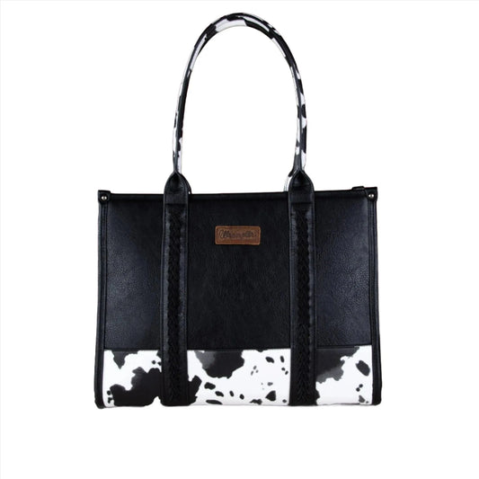 Wrangler Cow Print Wide Tote - Black - Chic Meadow Boutique 