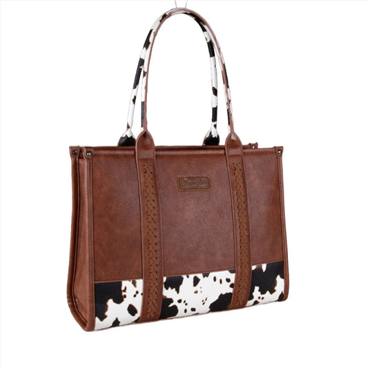 Wrangler Cow Print Wide Tote - Brown - Chic Meadow Boutique 