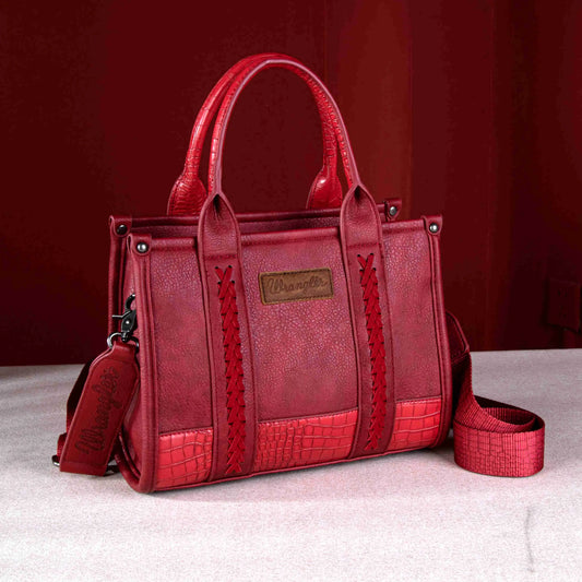 Wrangler Croc Print Tote/Crossbody - Burgundy - Chic Meadow Boutique 