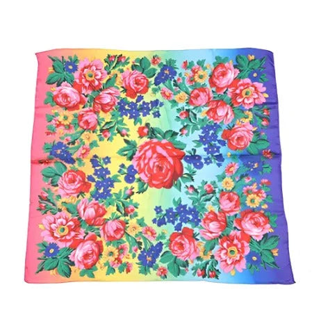 Rainbow Kokum Floral Design Scarf – Silk Touch - 30x30 inches - Chic Meadow Boutique 