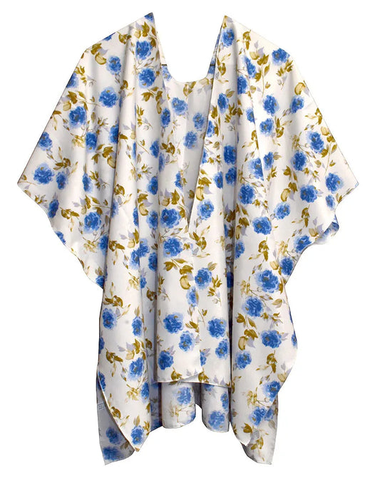 Floral Beige / Blue Short Kimono 28" Length