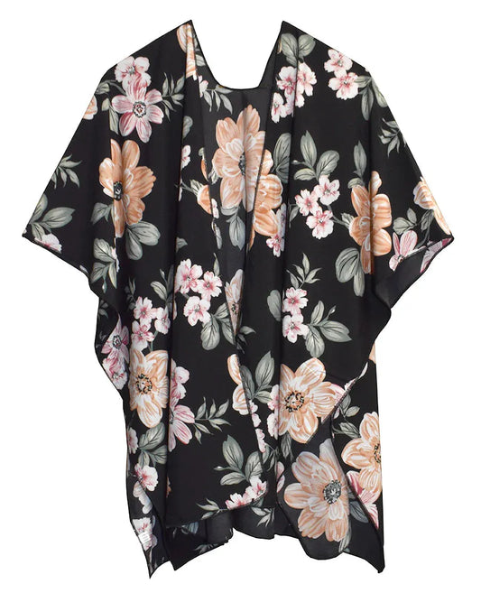 Floral Black Short Kimono 28" Length