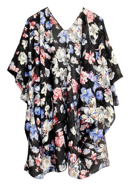 Floral Black Short Kimono 29" Length