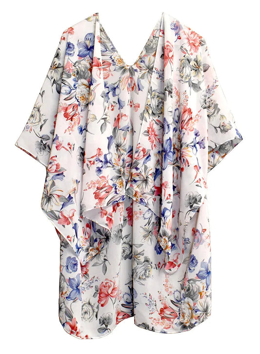 Floral White Short Kimono 29" Length