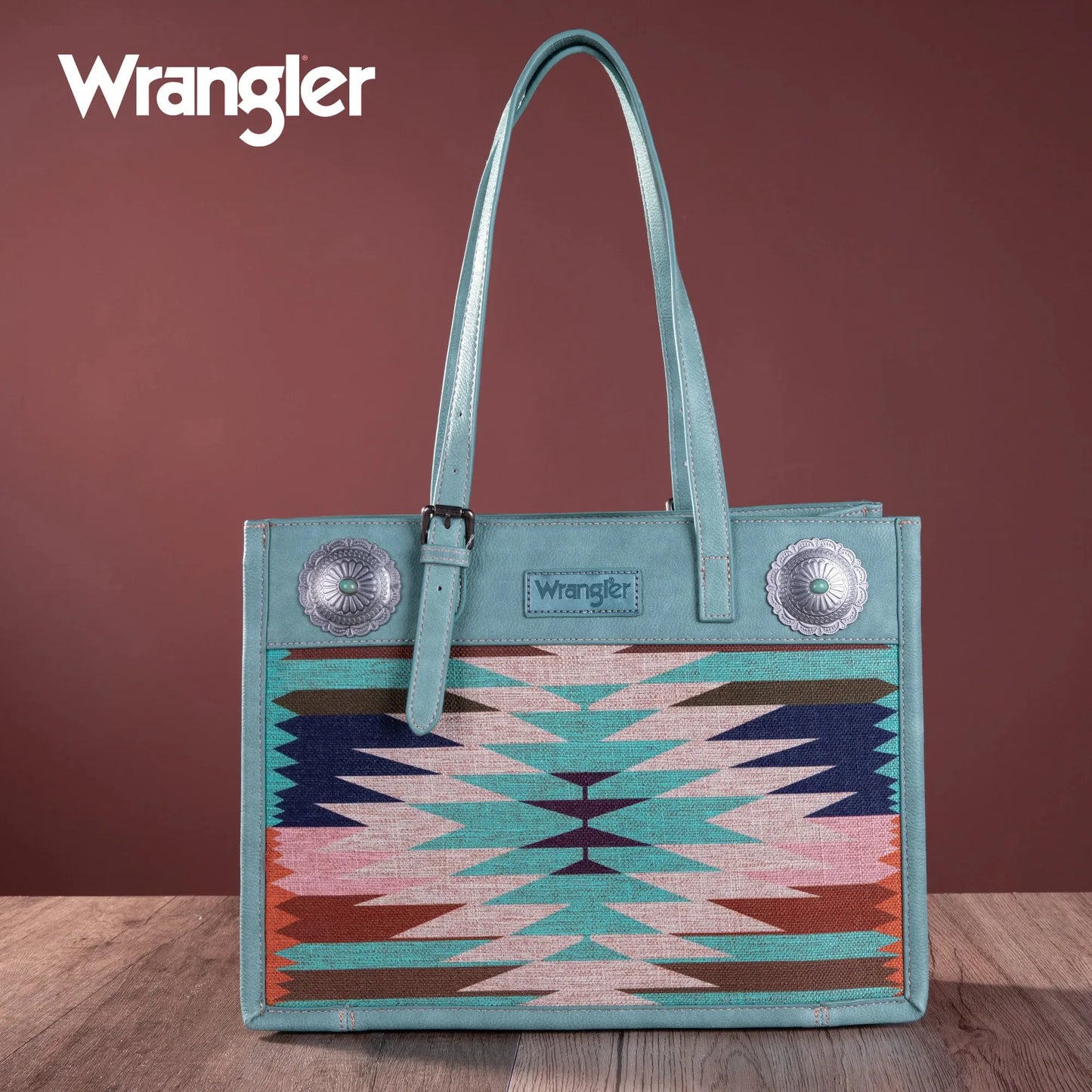 Wrangler Southwestern Art Print Tote - Turquoise - Chic Meadow Boutique 