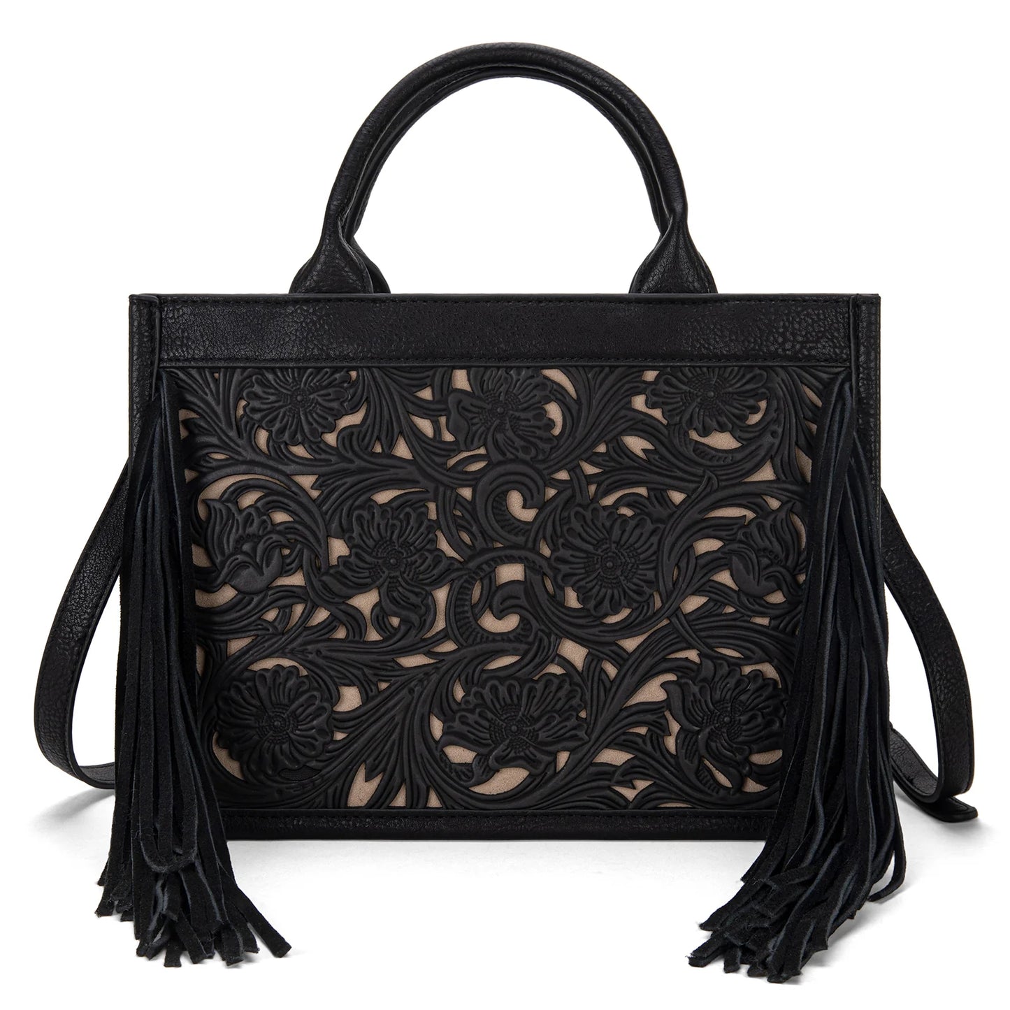 Trinity Ranch Floral Tooled Fringe Tote/Crossbody