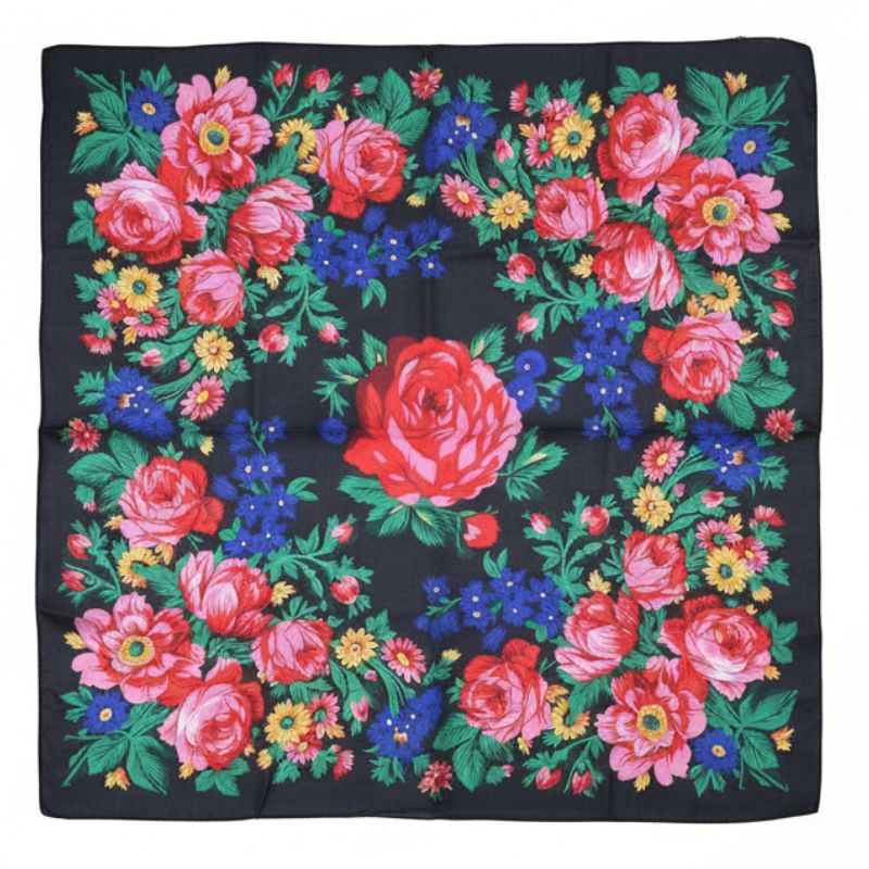 Black Kokum Floral Design Scarf – Silk Touch - 30x30 inches - Chic Meadow Boutique