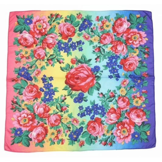 Rainbow Kokum Floral Design Scarf – Silk Touch - 30x30 inches - Chic Meadow Boutique