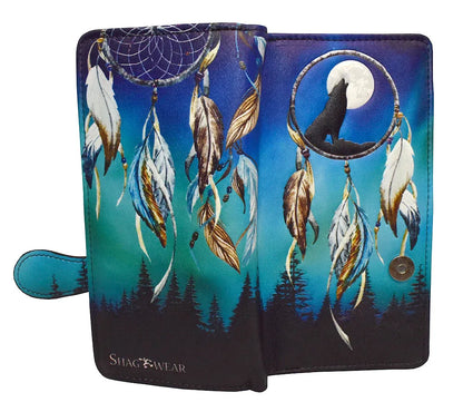 Large Wallet with Wolf Dreamcatcher Scene Design and Zipper - Chic Meadow Boutique 