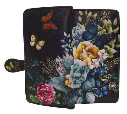 Large Wallet with Floral Butterfly Scene Design and Zipper - Chic Meadow Boutique 