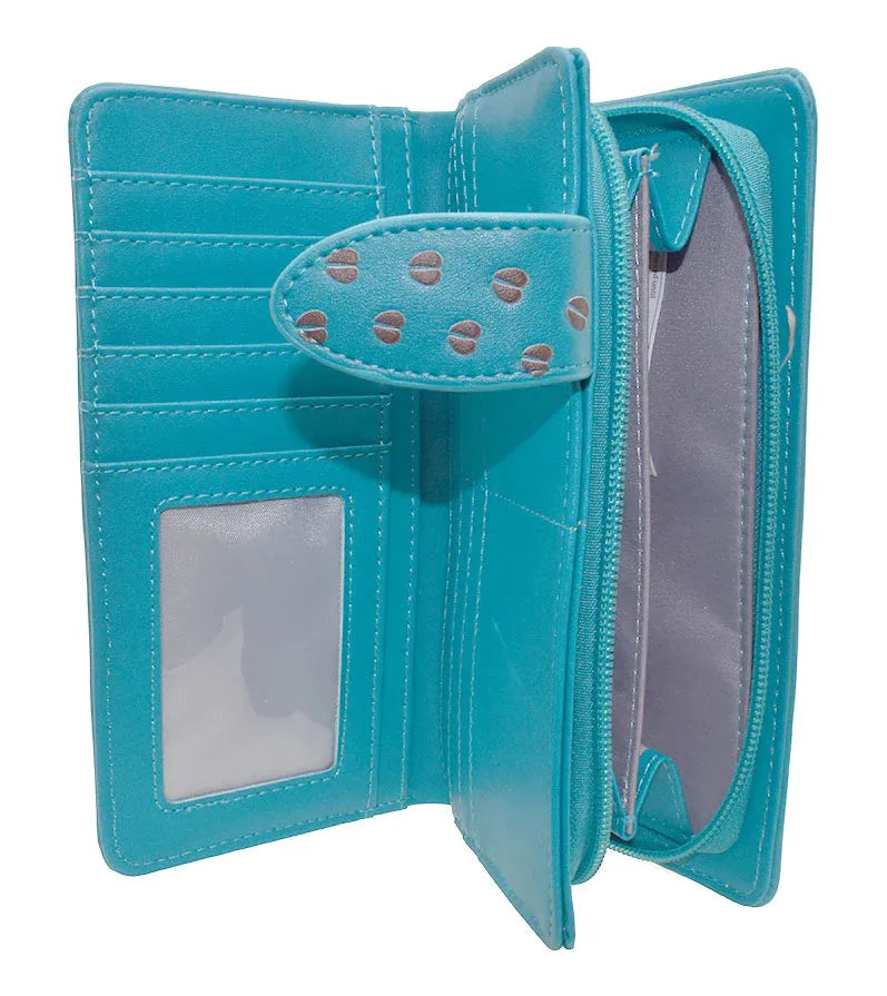 Large Teal Wallet with Prairie Buffalo Scene Design and Zipper