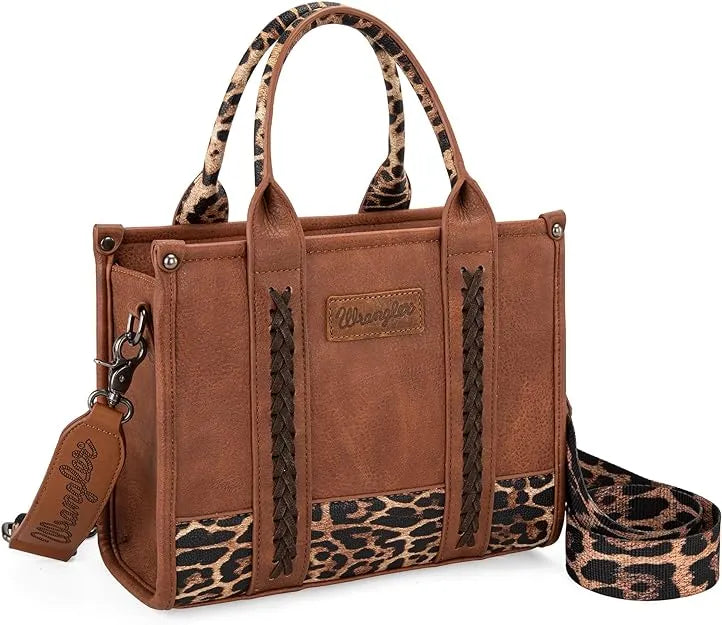 Wrangler Cow Print Concealed Carry Tote/Crossbody Leopard - Chic Meadow Boutique 