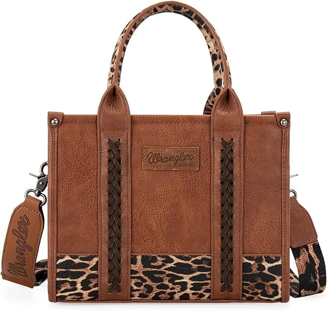 Wrangler Cow Print Concealed Carry Tote/Crossbody Leopard - Chic Meadow Boutique 