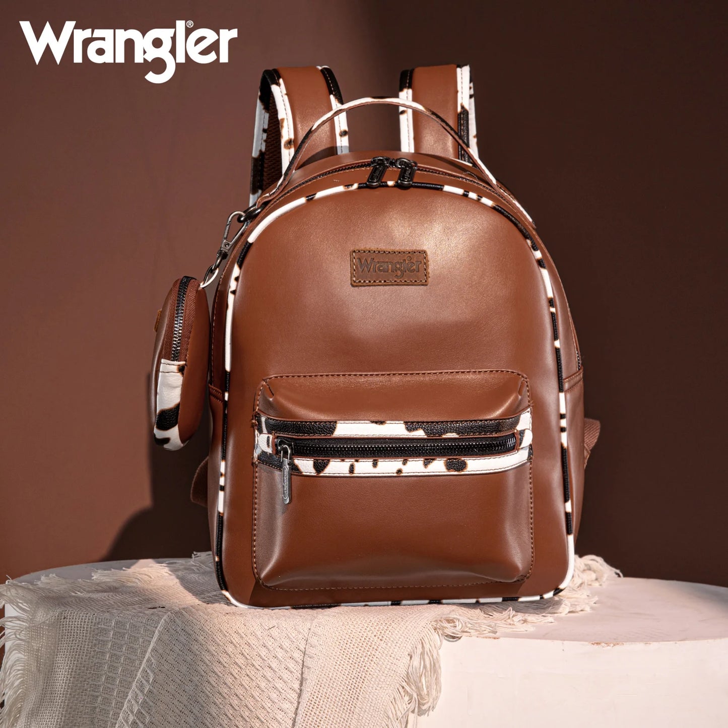 Wrangler Cow Print Mini Backpack With Coin Pouch - Brown