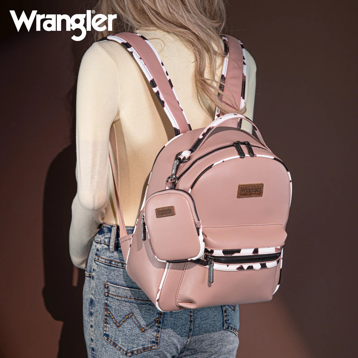 Wrangler Cow Print Backpack With Coin Pouch - Pink