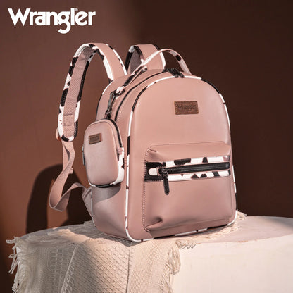 Wrangler Cow Print Backpack With Coin Pouch - Pink