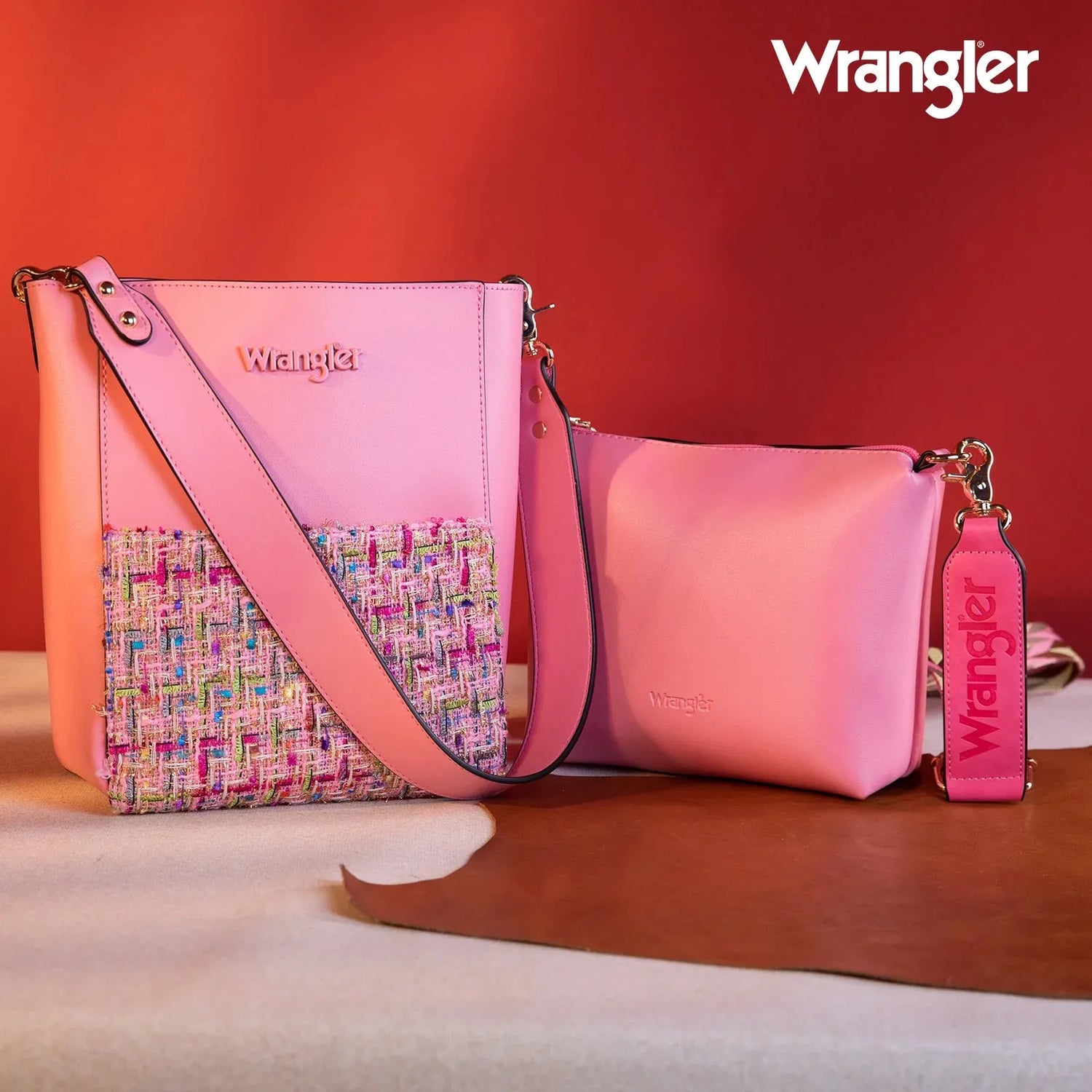 Wrangler Hobo with Mini Crossbody Set - Pink - Chic Meadow Boutique 