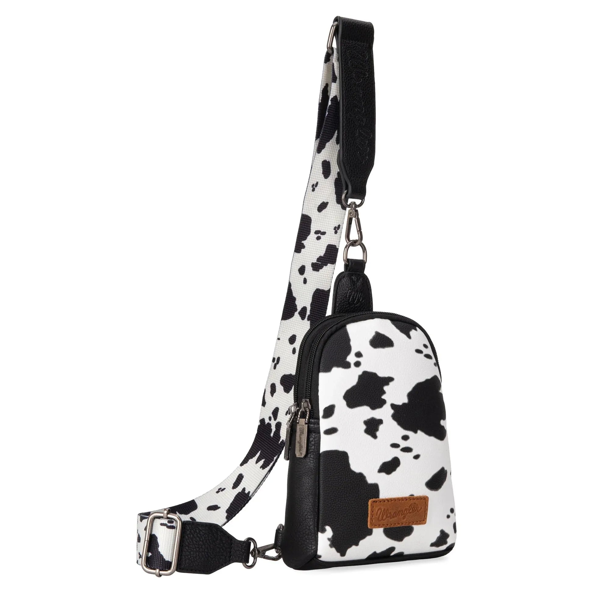 Wrangler Cow Print Crossbody Sling Chest Bag - Black