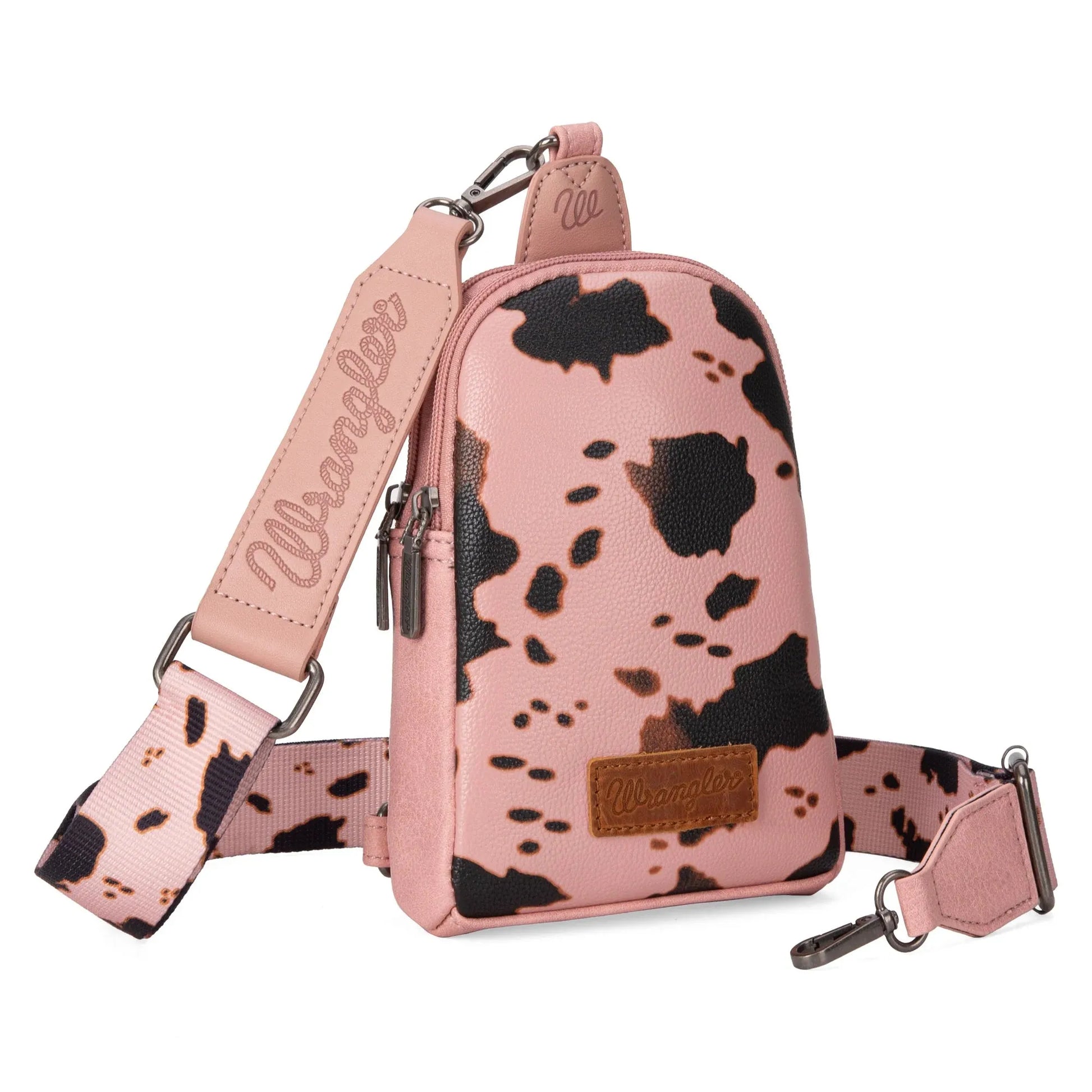 Wrangler Cow Print Crossbody Sling Chest Bag -Pink - Chic Meadow Boutique 