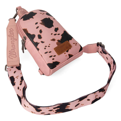 Wrangler Cow Print Crossbody Sling Chest Bag -Pink - Chic Meadow Boutique 