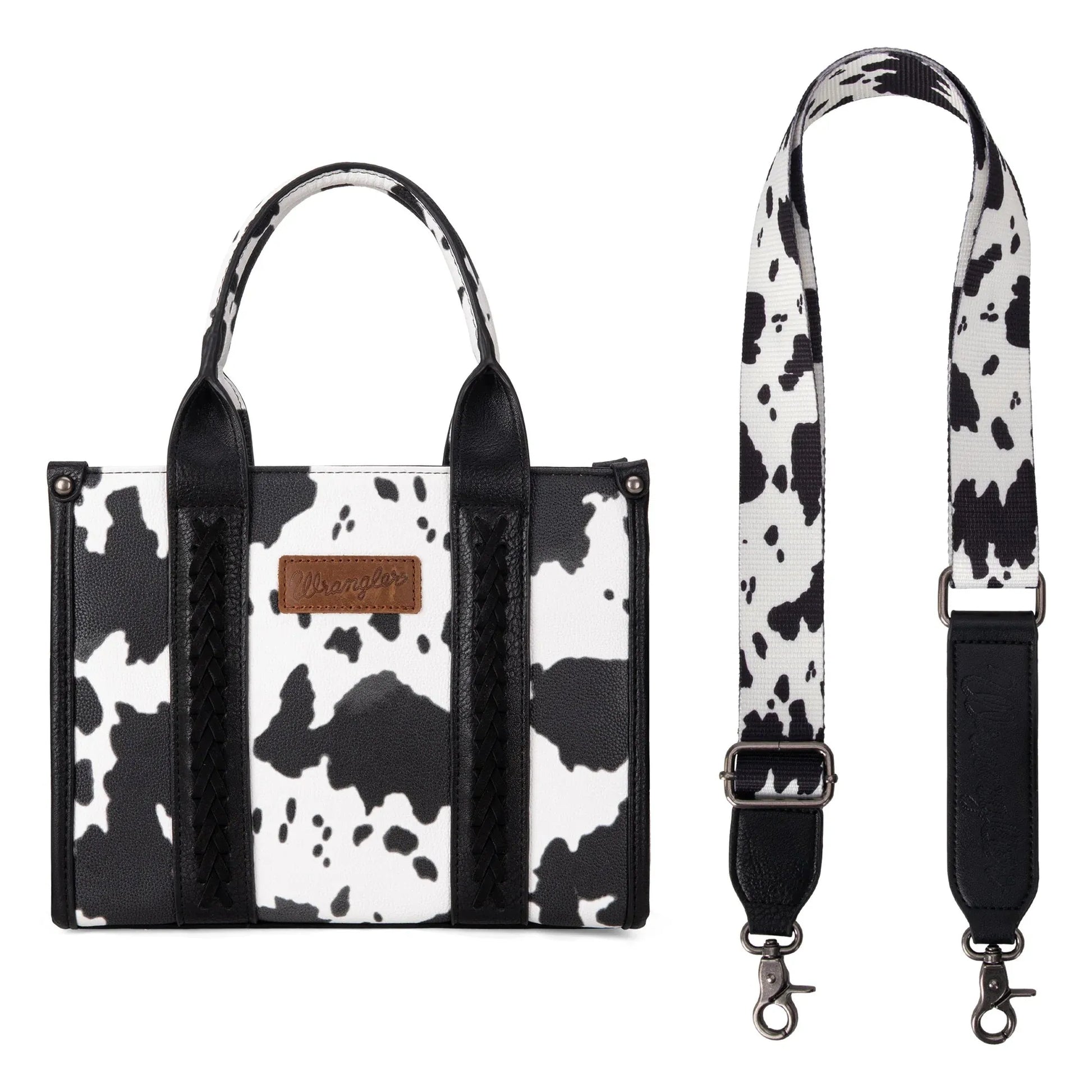 Wrangler Cow Print Tote/Crossbody - Black - Chic Meadow Boutique 