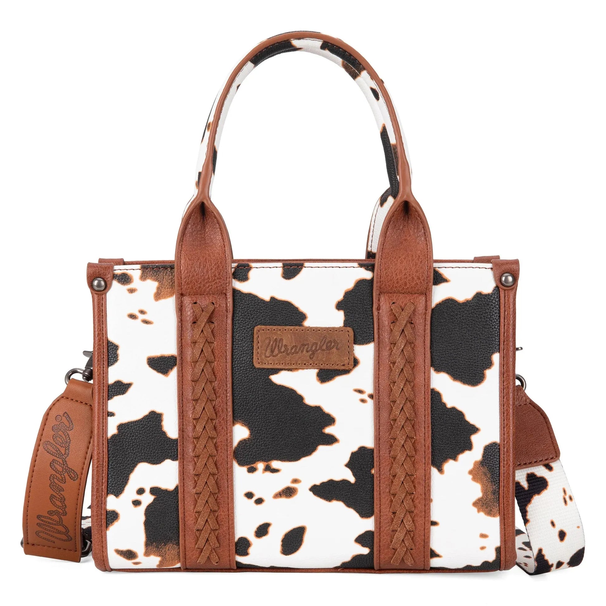 Wrangler Cow Print Concealed Carry Tote/Crossbody - Brown - Chic Meadow Boutique 