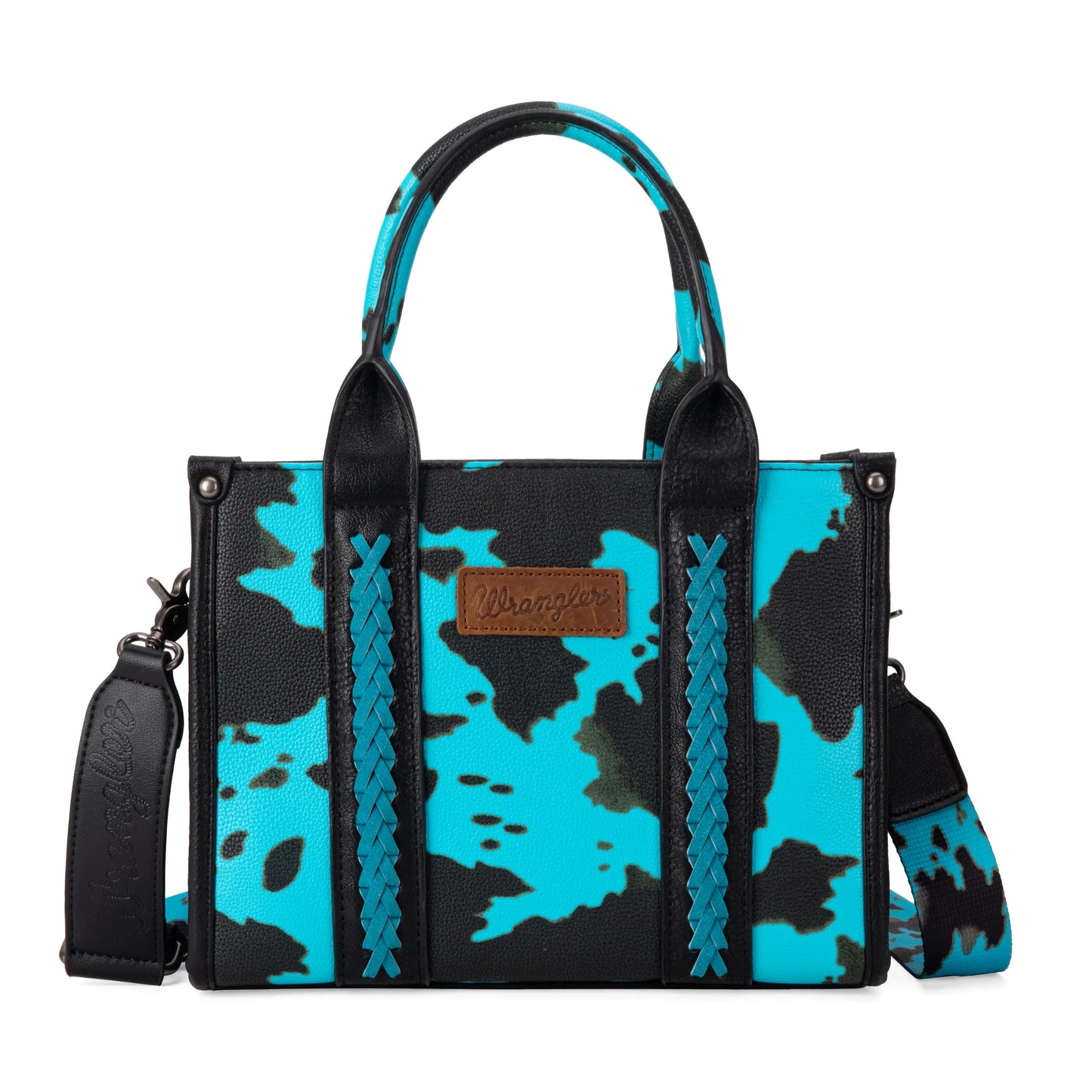 Wrangler Cow Print Tote/Crossbody - Turquoise - Chic Meadow Boutique 