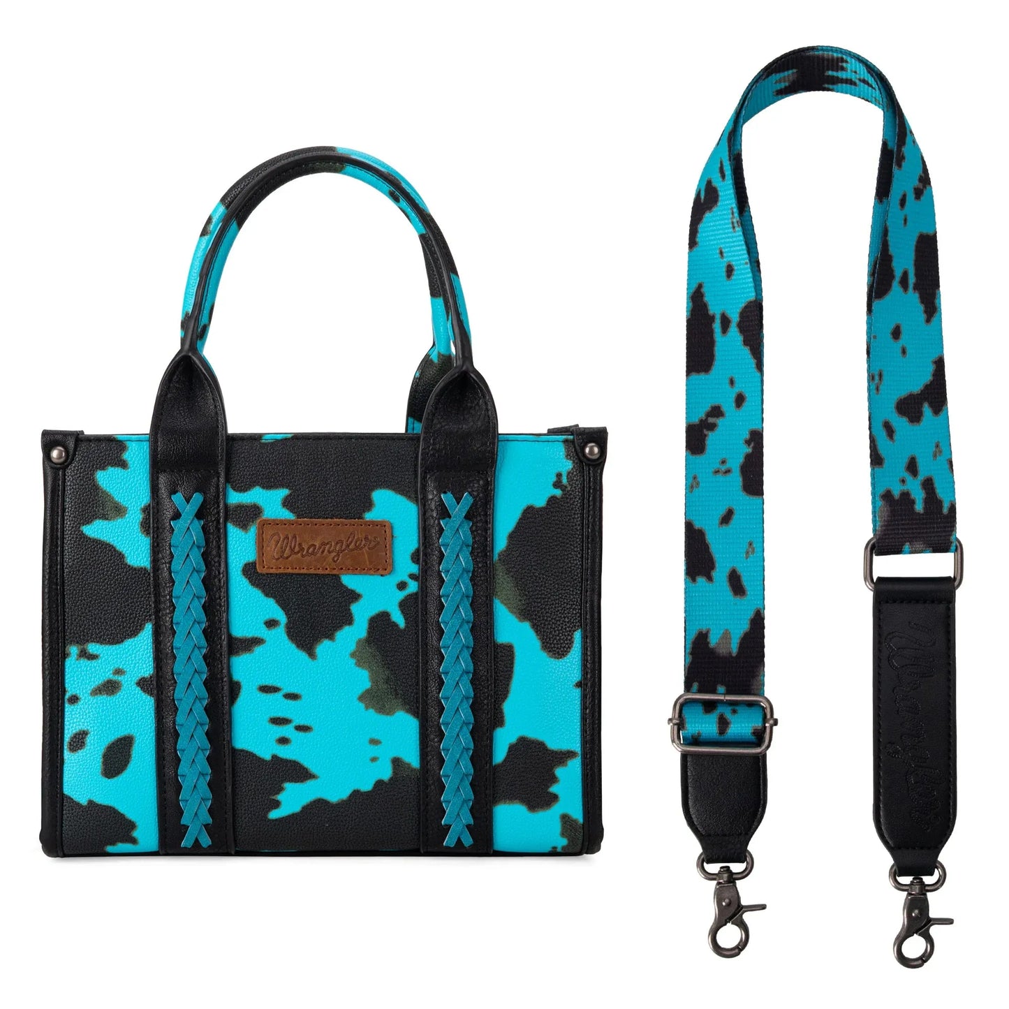 Wrangler Cow Print Tote/Crossbody - Turquoise - Chic Meadow Boutique 