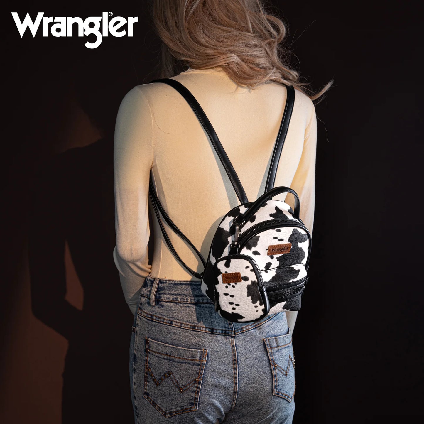 Wrangler Cow Print Mini Backpack With Coin Pouch - Black