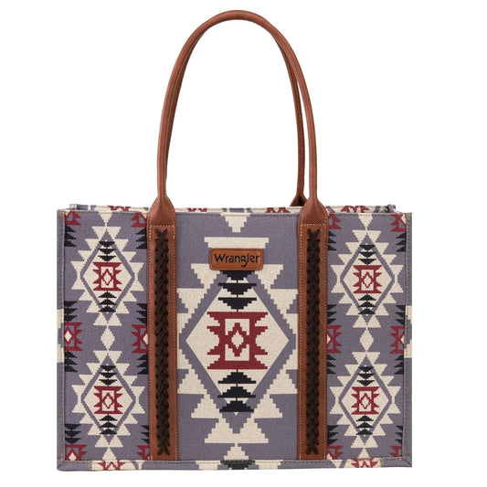 Wrangler Southwestern Pattern Dual Sided Print Canvas Wide Tote Lavender - Chic Meadow Boutique 