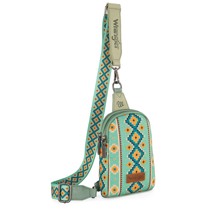 Wrangler Aztec Print Crossbody Sling Chest Bag - Light Green - Chic Meadow Boutique 