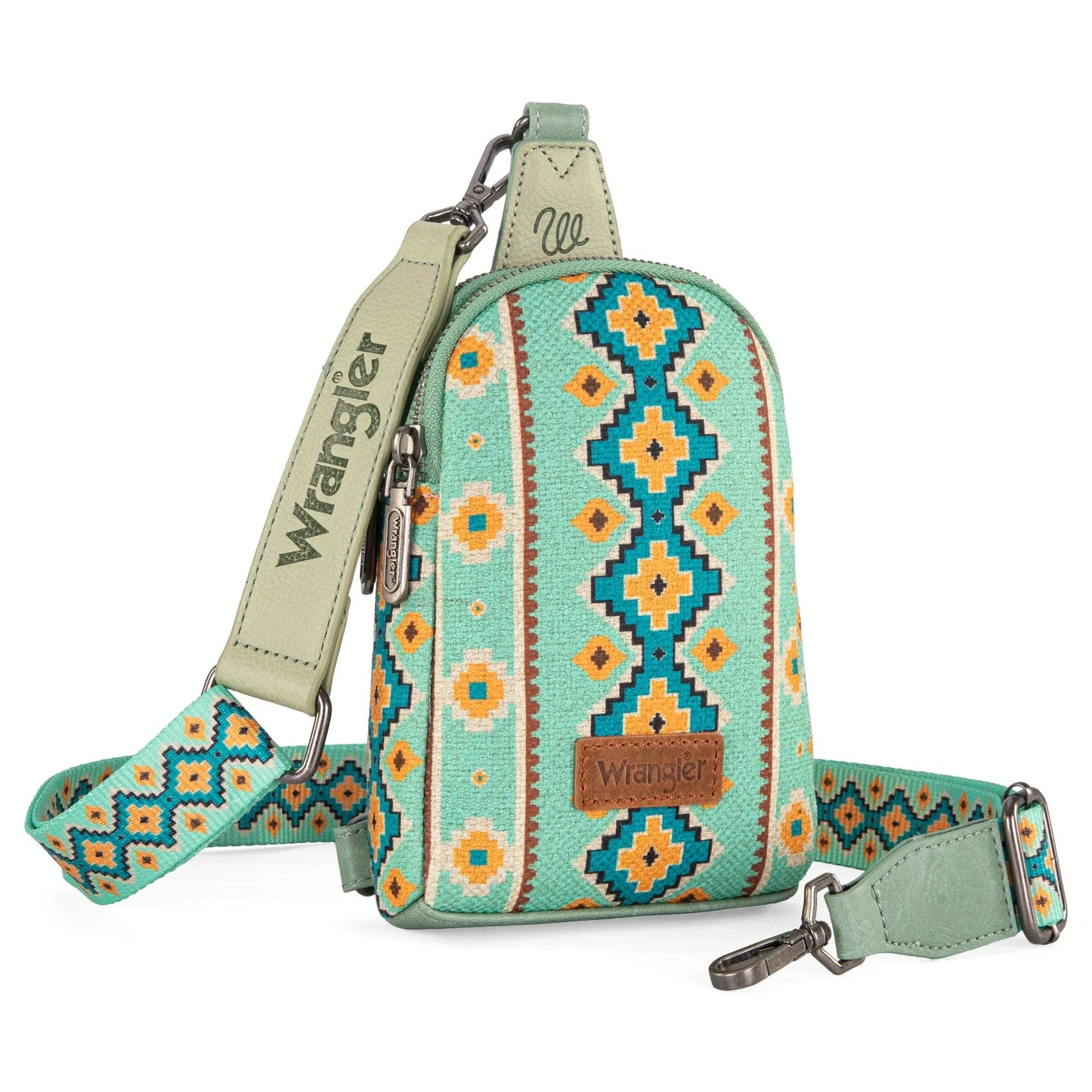 Wrangler Aztec Print Crossbody Sling Chest Bag - Light Green - Chic Meadow Boutique 