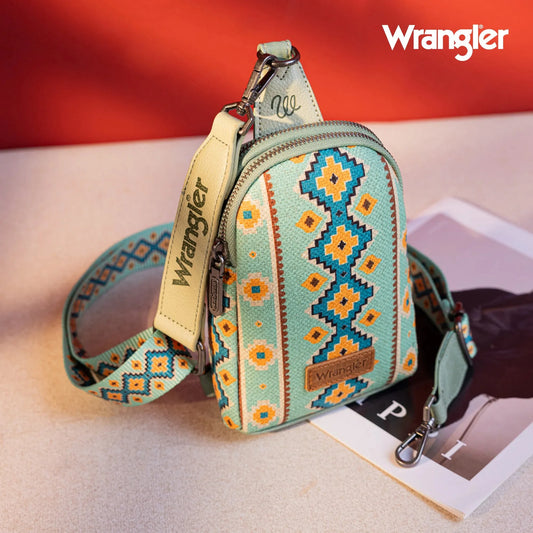 Wrangler Aztec Print Crossbody Sling Chest Bag - Light Green - Chic Meadow Boutique 