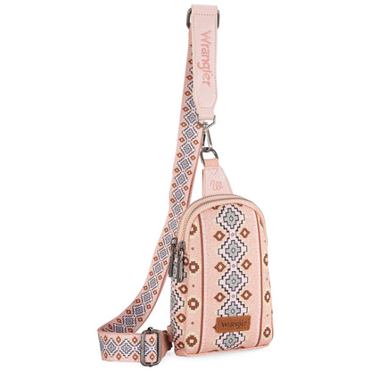 Wrangler Aztec Print Crossbody Sling Chest Bag - Pink - Chic Meadow Boutique 