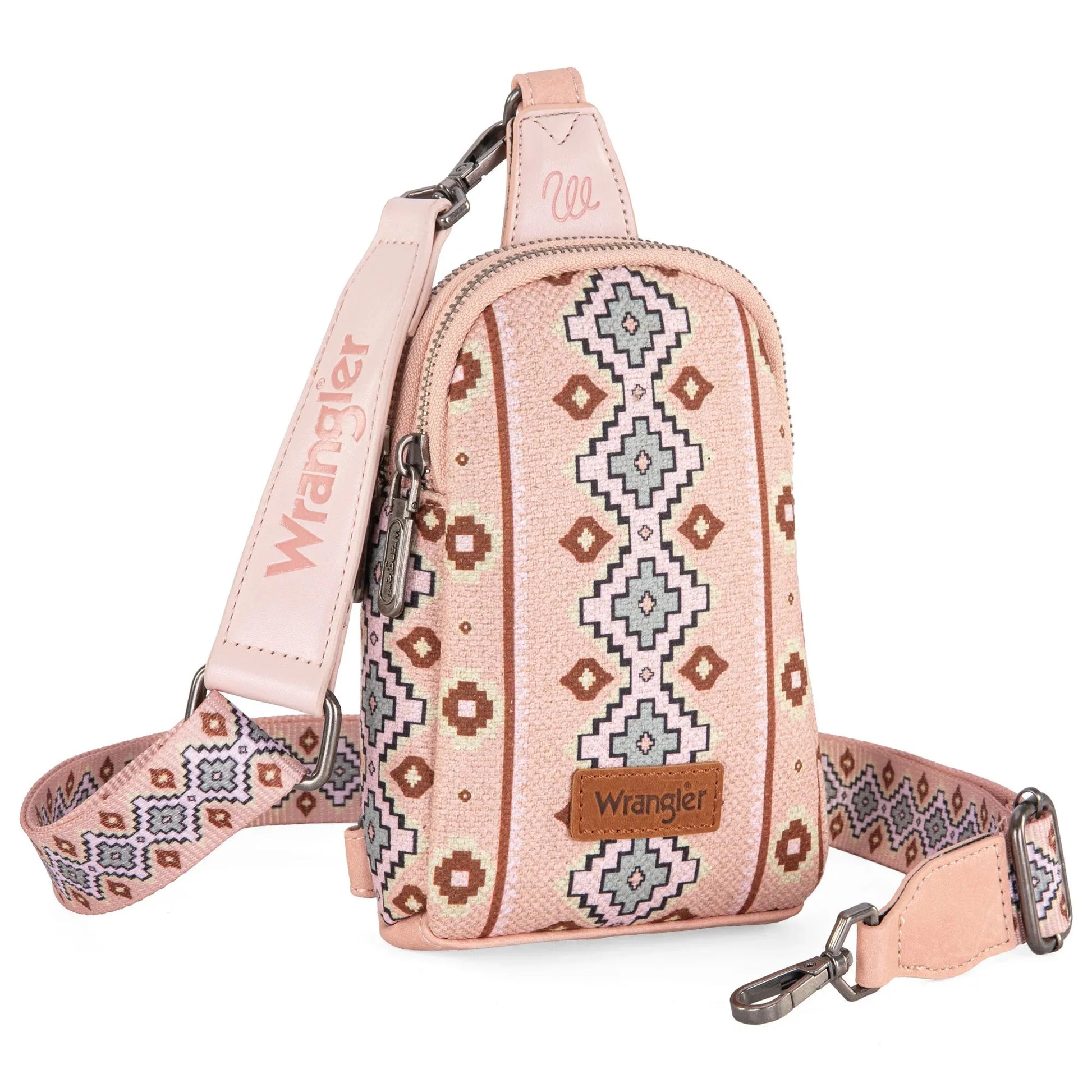 Wrangler Aztec Print Crossbody Sling Chest Bag - Pink - Chic Meadow Boutique 