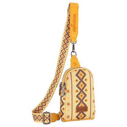 Wrangler Aztec Print Crossbody Sling Chest Bag - Yellow - Chic Meadow Boutique 