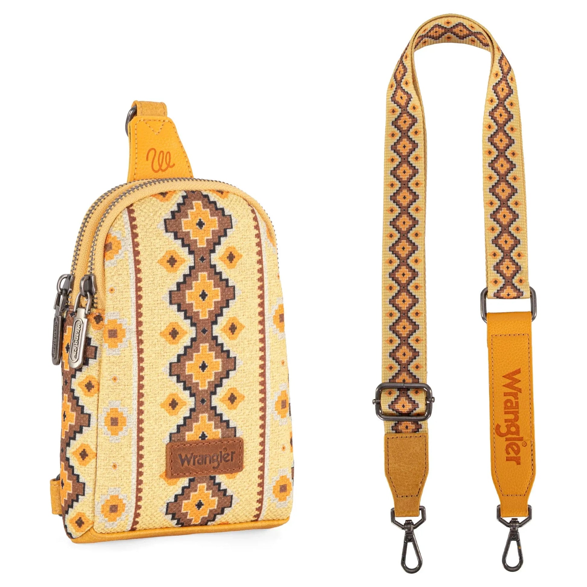 Wrangler Aztec Print Crossbody Sling Chest Bag - Yellow - Chic Meadow Boutique 