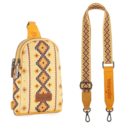 Wrangler Aztec Print Crossbody Sling Chest Bag - Yellow - Chic Meadow Boutique 