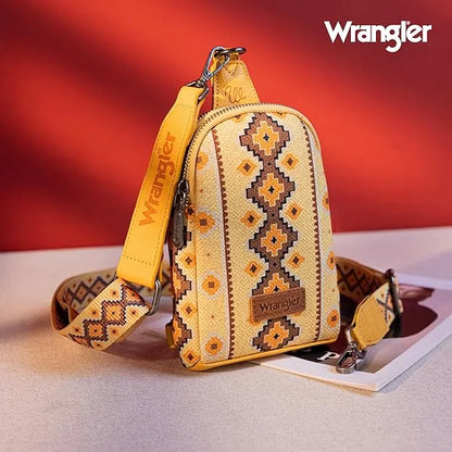 Wrangler Aztec Print Crossbody Sling Chest Bag - Yellow - Chic Meadow Boutique 