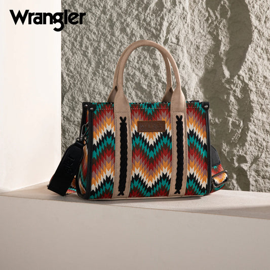 Wrangler Southwestern Pattern Dual Sided Print Tote/Crossbody - BLACK