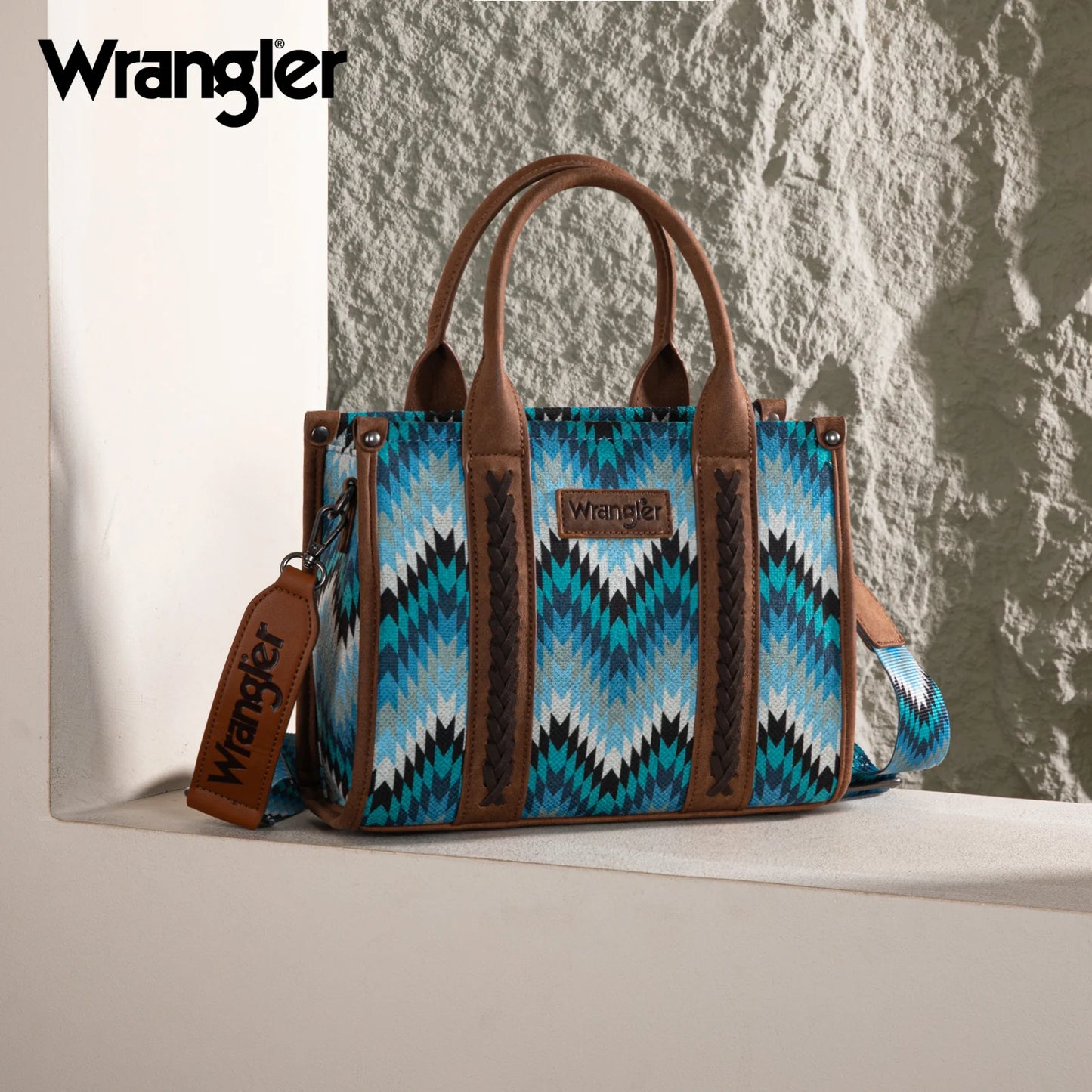 Wrangler Southwestern Pattern Dual Sided Print -Tote/Crossbody - JEAN