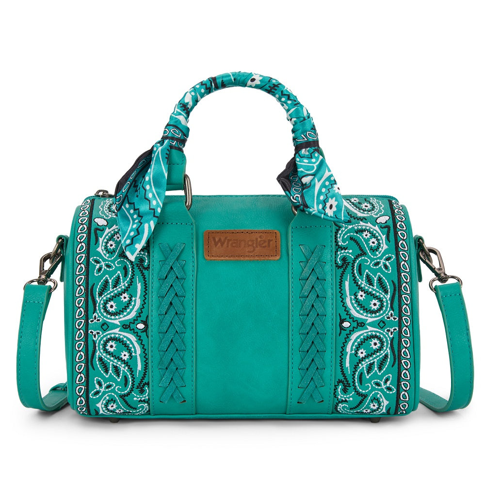 Wrangler Braided Paisley Bandana Boston Bag - Turquoise - Chic Meadow Boutique