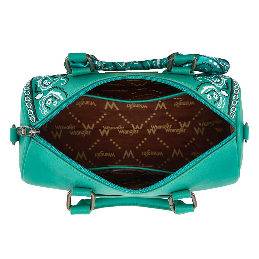 Wrangler Braided Paisley Bandana Boston Bag - Turquoise - Chic Meadow Boutique