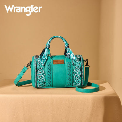 Wrangler Braided Paisley Bandana Boston Bag - Turquoise - Chic Meadow Boutique