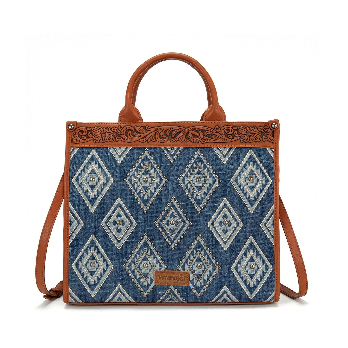 Wrangler Aztec Studded Denim Tote & Crossbody Bag - Jean - Chic Meadow Boutique