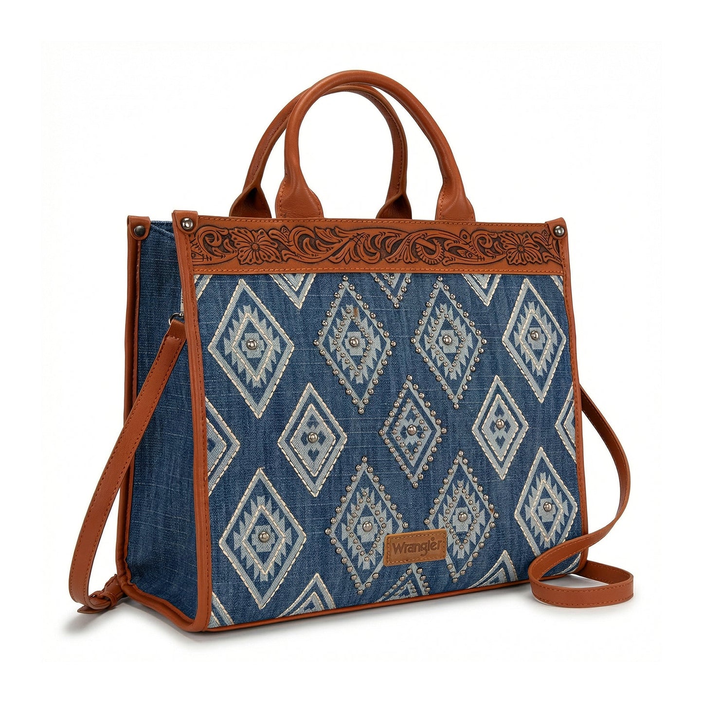 Wrangler Aztec Studded Denim Tote & Crossbody Bag - Jean - Chic Meadow Boutique
