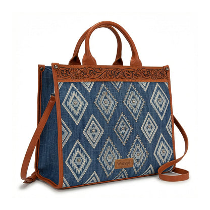 Wrangler Aztec Studded Denim Tote & Crossbody Bag - Jean - Chic Meadow Boutique